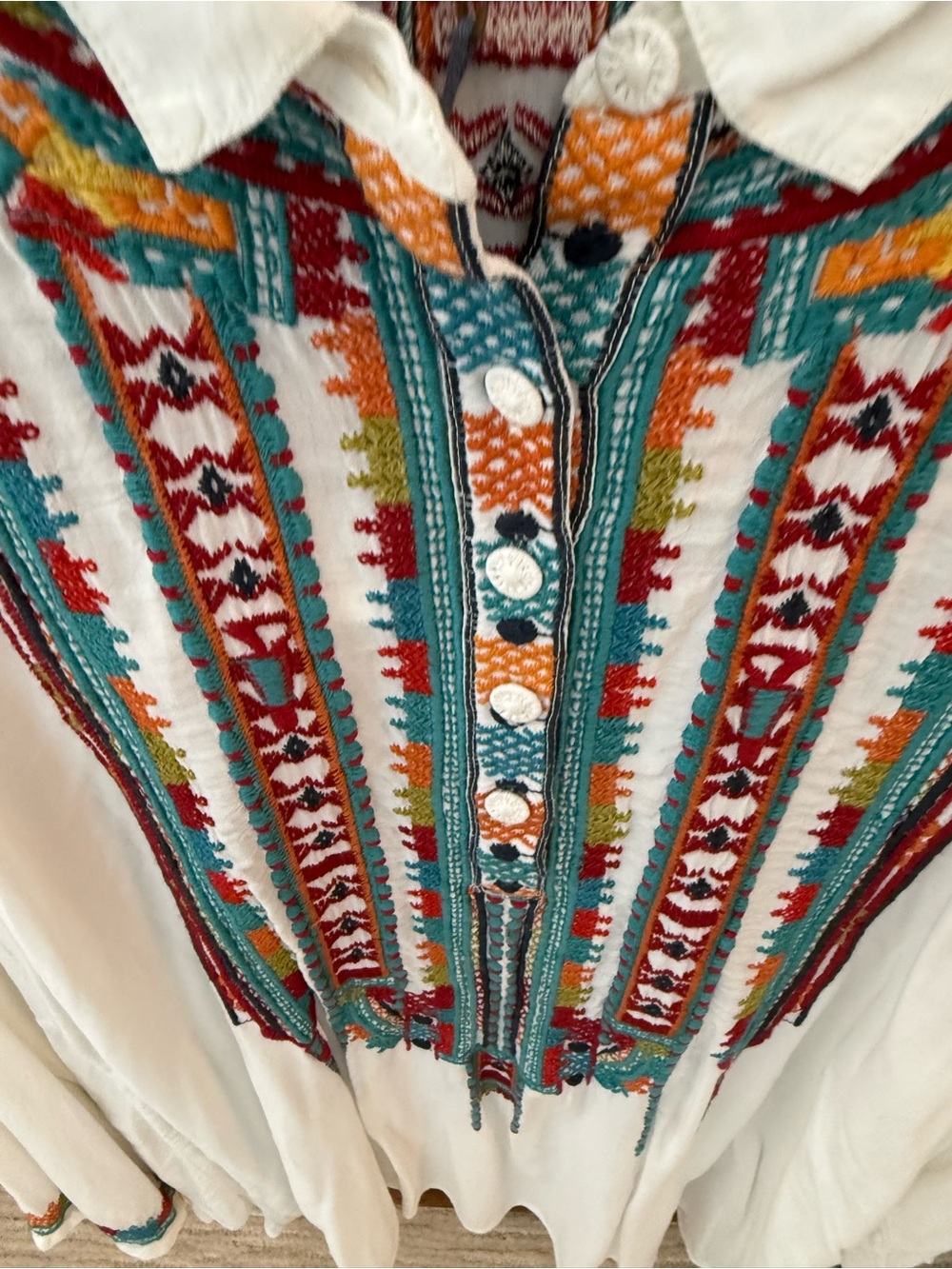 Johnny Was White Button-Front Top with Multicolor Embroidered - Picture 2 of 4